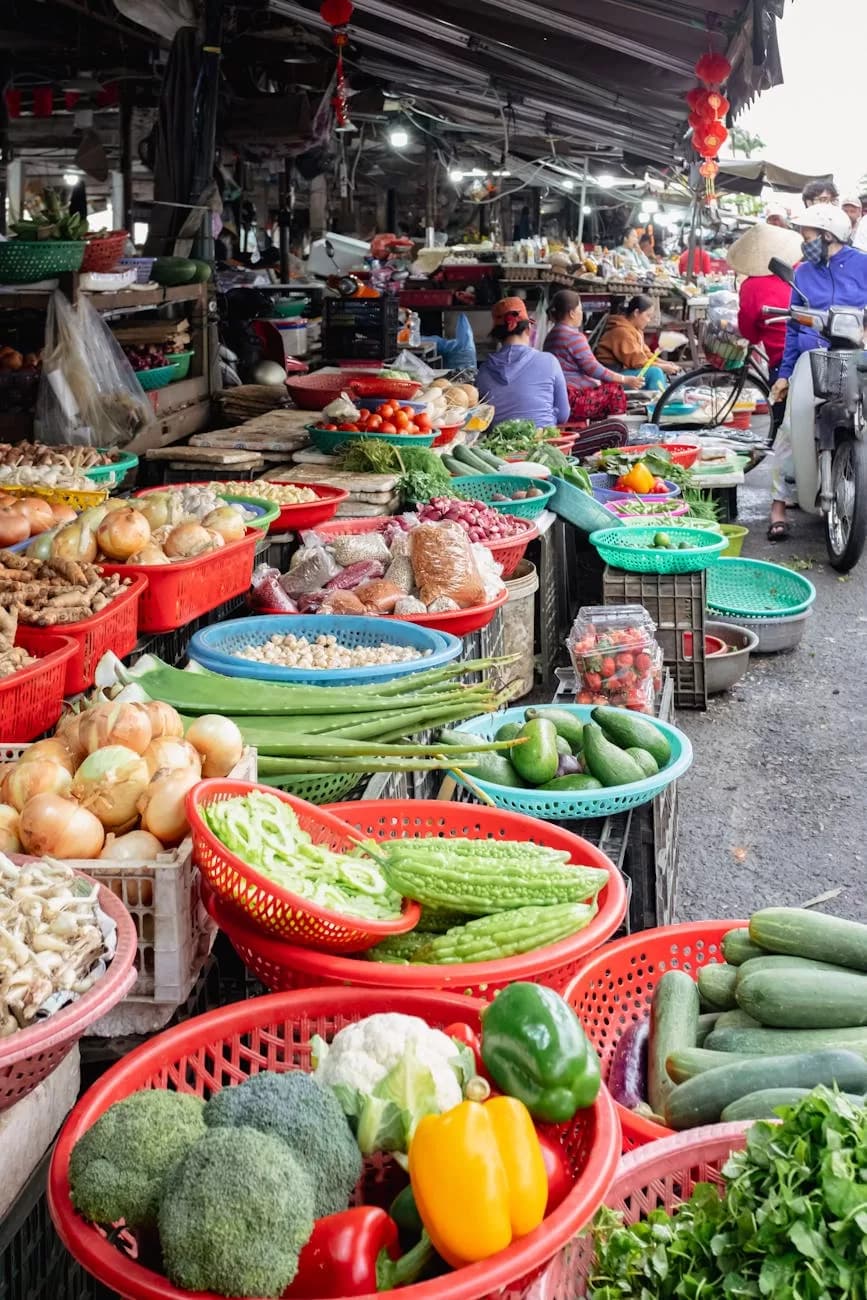 vibrant asian market with fresh produce