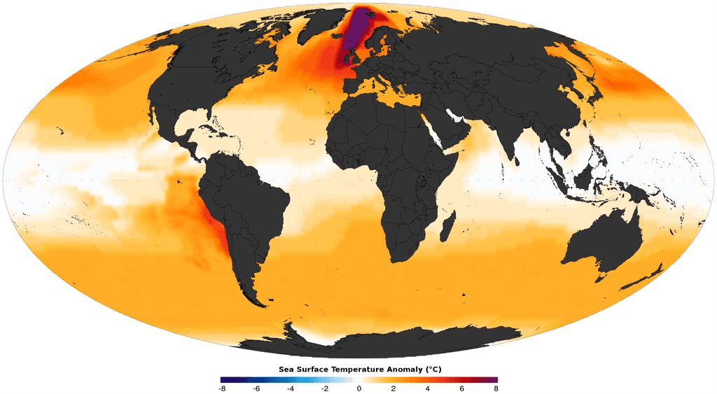 Pliocene sea surface temperature anomaly. Shown with present day-borders. Data source-http-::geology.er.usgs.gov:eespteam:prism:index.html